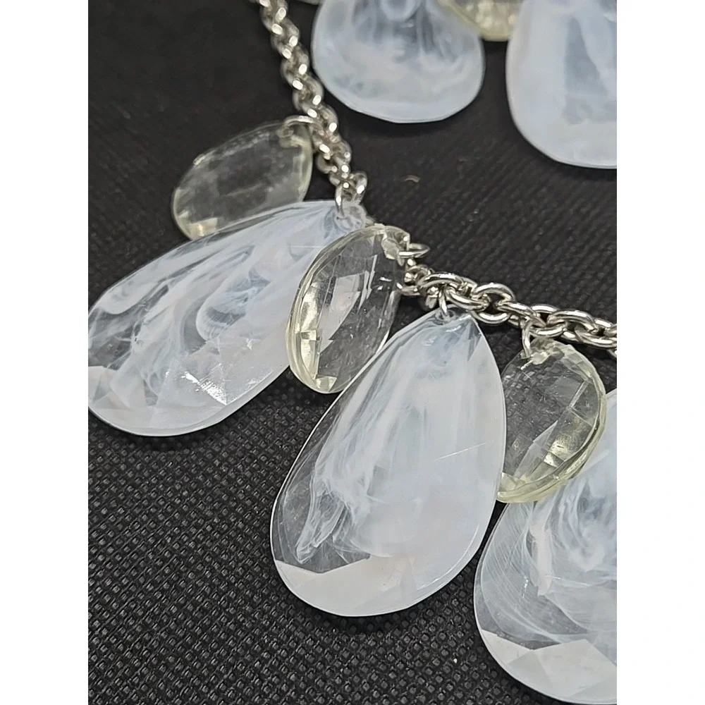 R.J.Graziano Chunky Clear Lucite Dangling Charms Bib‎ Necklace New With Tags